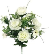 Τεχνητό Μπουκέτο Τριαντάφυλλο & Παπαρούνα 00-00028-2 50cm Ecru Marhome Συνθετικό Υλικό