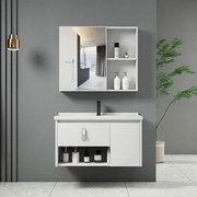 WOODWELL ΕΝ101,1IDEA-2 Set Έπιπλο Κρεμαστό Μπάνιου Άσπρο, Καθρέπτης + Πάγκος με Νιπτήρα και Μπαταρία Up:55x11x60cm Down:60x47x45cm ΕΝ101,1