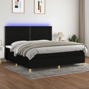 Κρεβάτι Boxspring με Στρώμα &amp; LED Μαύρο 200x200 εκ. Υφασμάτινο