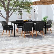 vidaXL Σετ Τραπεζαρίας Κήπου 7 Τεμαχίων Μαύρο με Μαξιλάρια