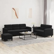 vidaXL Σετ Σαλονιού 3 Τεμαχίων Μαύρο από Ύφασμα Μικροϊνών με Μαξιλάρια