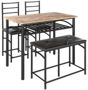 Σετ Τραπεζαρίας HOMCOM 4 τεμαχίων, Σετ Εξοικονόμησης Χώρου με Τραπέζι, 2 Καρέκλες και Πάγκο, για Μικρούς Χώρους, Μέταλλο, Ξύλο, Καφέ