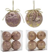Χριστουγεννιάτικη Μπάλα Ροζ 100mm Σετ 4Τμχ Σε 2 Σχέδια