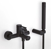 Eurorama Tonda Black Matt Μπαταρία Λουτρού Με Tηλέφωνο Anticalcare, Eπίτοιχο Στήριγμα Tηλεφώνου &amp; PVC Σπιράλ 145210-400