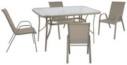 WOODWELL RIO Set Τραπεζαρία Κήπου Μέταλλο Βαφή Μπεζ, Textilene Μπεζ: Τραπέζι + 4 Πολυθρόνες Table:120x70x71 Armch:55x74x91 Ε250,80