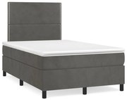 Κρεβάτι Boxspring με Στρώμα &amp; LED Σκ.Γκρι 120x190εκ. Βελούδινο - Γκρι