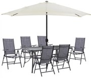 Σετ Κήπου Τραπεζαρία HM11480 8 τεμ Γκρί με Ομπρέλα Μπέζ & Τραπέζι 150x90x75 εκ. με 6 Καρέκλες