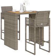 vidaXL Σετ μπαρ κήπου 3 τεμαχίων χωρίς μαξιλάρια Γκρί