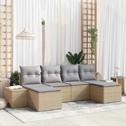 vidaXL Σετ Καναπέ Κήπου με μαξιλάρι 6 pcs Μπεζ Πολυ ράταν