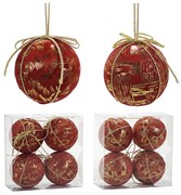 Χριστουγεννιάτικη Μπάλα Κόκκινο 100mm Σετ 4Τμχ Σε 2 Σχέδια