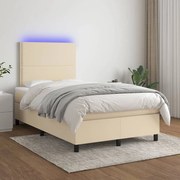 Κρεβάτι Boxspring με Στρώμα &amp; LED Κρεμ 120x200 εκ. Υφασμάτινο