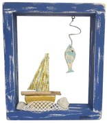 Χειροποίητη Ξύλινη Σύνθεση Τελάρο 20x24x5 KWood Art 5419 Ψαράκι Με Καράβι