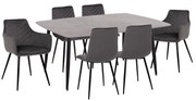 Σετ Τραπεζαρίας RAVEN C21070.03 7τεμ. Κεραμική Επιφάνεια - 4 Καρέκλες &amp; 2 Πολυθρόνες Γκρί 160x80x74 εκ.