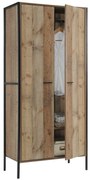 Ντουλάπα PALLET-W Δίφυλλη Αντικέ Καρυδί/Μαύρο Μέταλλο/Μελαμίνη 84x52x180cm
