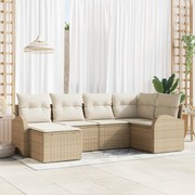 vidaXL Σετ 6 Τεμαχίων Καναπέ Κήπου με Μαξιλάρια Μπεζ Πολυ Ρατάν