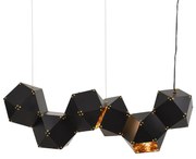 00797 GloboStar®  WELLES Replica 00797 Μοντέρνο Κρεμαστό Φωτιστικό Ανάρτηση Πολύφωτο 6 x E14 IP20 Μαύρο &amp; Χρυσό Μέταλλο - Μ98 x Π32 x Υ30cm