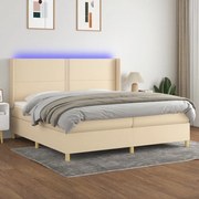 vidaXL Κρεβάτι Boxspring με Στρώμα &amp; LED Κρεμ 200x200 εκ. Υφασμάτινο