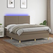 vidaXL Κρεβάτι Boxspring με Στρώμα & LED Taupe 160x200 εκ. Υφασμάτινο