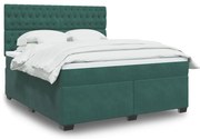 vidaXL Κρεβάτι Boxspring με Στρώμα Σκούρο Πράσινο 180x200εκ. Βελούδινο