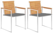 vidaXL Καρέκλες Κήπου 2 τεμ. από Μασίφ Ξύλο Teak/Ατσάλι με Μαξιλάρια