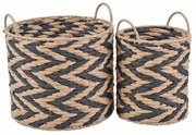 Καλάθια Ψάθινα 824304 (Σετ 2Τμχ) Φ22x30/Φ32x32cm Beige-Black Ankor Ψάθα