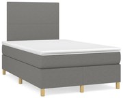 vidaXL Κρεβάτι Boxspring με Στρώμα & LED Σκ.Γκρι 120x190εκ. Υφασμάτινο