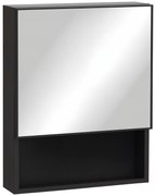 Ντουλάπι καθρέφτης kleankin, 2 εσωτερικά ράφια, ανοιχτό ράφι, σκελετός από ατσάλι, μαύρο, 46 x 13,5 x 58 εκ.