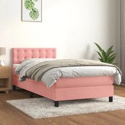 vidaXL Κρεβάτι Boxspring με Στρώμα Ροζ 90x190 εκ. Βελούδινο