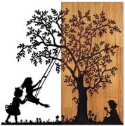 Διακοσμητικό Τοίχου The Tree And The Shaking Children 899SKL2406 58x59cm Walnut-Black Wallity Μέταλλο,Ξύλο