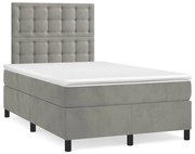 vidaXL Κρεβάτι Boxspring με Στρώμα Ανοιχτό Γκρι 120x190 εκ. Βελούδινο