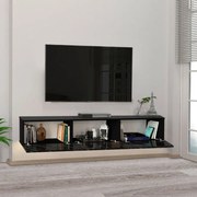 Έπιπλο τηλεόρασης επιτοίχιο Damla Megapap με LED χρώμα μαύρο εφέ μαρμάρου 180x29,5x29,5εκ.