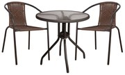 Dining set 3pcs with table Φ70 &amp; Camel chairs brown