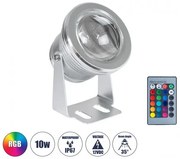 Προβολέας LED Κήπου 10W IP68 ΑσύρΧειριστήριο RGB Ασημί 75592 Globostar 75592 Ασημί