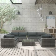 vidaXL Σαλόνι Κήπου 9 Τεμαχίων Γκρι από Συνθετικό Ρατάν με Μαξιλάρια