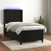 vidaXL Κρεβάτι Boxspring με Στρώμα & LED Μαύρο 90x190 εκ. Βελούδινο