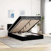 vidaXL Οθωμανικό κρεβάτι με στρώμα &amp; LEDs Μαύρο 140x190 cm Ύφασμα