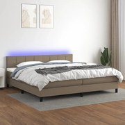 vidaXL Κρεβάτι Boxspring με Στρώμα & LED Taupe 200x200 εκ. Υφασμάτινο