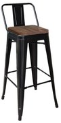 Σκαμπό Bar Με Πλάτη Relix Ε5208,1Μ Wood Dark Oak Μαύρο Matte 44x44 H.100 cm Metal,Wood