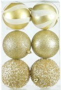 Σετ/6 τεμ. Χριστουγεννιάτικες Μπάλες Χρυσές 3 Σχέδια 8cm 237001a