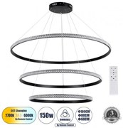 Κρεμαστό Φωτιστικό Οροφής LED 150W 18379lm DIAMOND ΤRIO Globostar 61140 Μαύρο