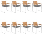 vidaXL Καρέκλες Κήπου 8 τεμάχια από Μασίφ Ξύλο Teak με Μαξιλάρια