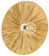 02283 GloboStar®  COLOMBO 02283 Boho Επιτοίχιο Φωτιστικό Απλίκα Μονόφωτο 1 x E27 IP20 Μπεζ Raffia - Μ40 x Π40 x Υ9cm