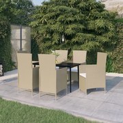 vidaXL Σετ Τραπεζαρίας Κήπου 7 Τεμαχίων Μπεζ με Μαξιλάρια