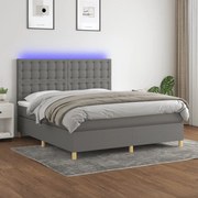 Κρεβάτι Boxspring με Στρώμα &amp; LED Σκ.Γκρι 180x200 εκ Υφασμάτινο - Γκρι