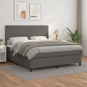 Κρεβάτι Boxspring με Στρώμα Γκρι 160x200εκ. από Συνθετικό Δέρμα - Γκρι