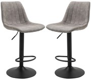 HOMCOM Σετ 2 σκαμπό μπαρ σε ρετρό σχεδιασμό, με υποπόδιο, ρυθμιζόμενο ύψος, ανυψωτικό αερίου, Γκρι + Μαύρο