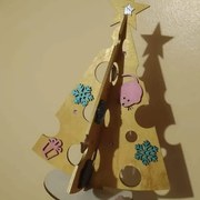 Σετ των 3 Intra απο ξύλο plywood 3mm-4mm πάχος – Μίνι διακοσμητικό χριστουγεννιάτικο δέντρο με ξύλο με ποντίκι και νιφάδες χιονιού 30x35 cm INTRAVECTRY-MY547906