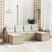 vidaXL Σετ Καναπέ 6 Τεμαχίων  με Μαξίλια Μπεζ Ρατάν Πολυεστέρα