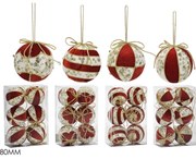 Χριστουγεννιάτικη Μπάλα Κόκκινο 80mm Σετ 6Τμχ Σε 4 Σχέδια