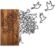 Διακοσμητικό Τοίχου Tree And Birds 891TNL2348 61x58cm Walnut-Black Wallity Μέταλλο,Ξύλο
